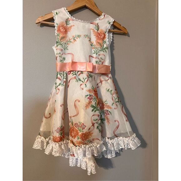 Disney D-Signed Girl's S Beauty & The Beast Lace Trim Pink Floral Dress Formal - Picture 2 of 8